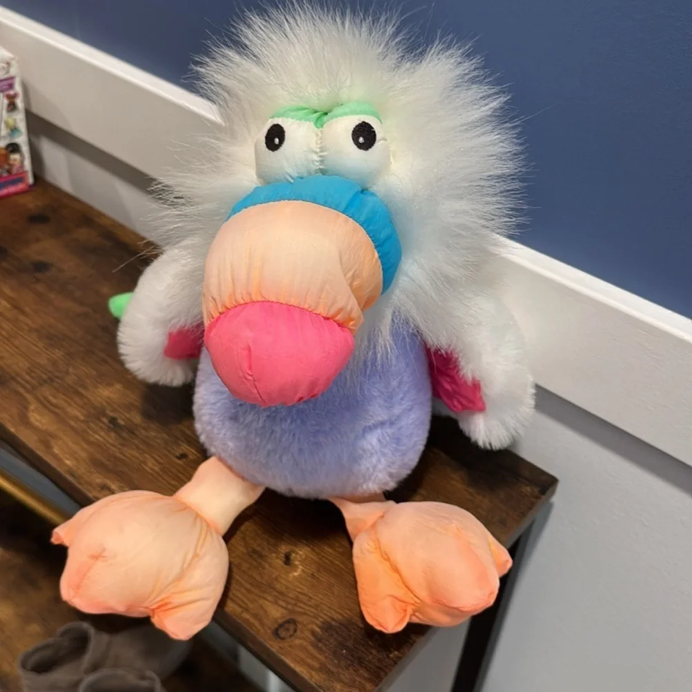 Vintage 90s Dan-Dee Bright Neon Nylon Parachute Beak Toucan Parrot Bird Plush